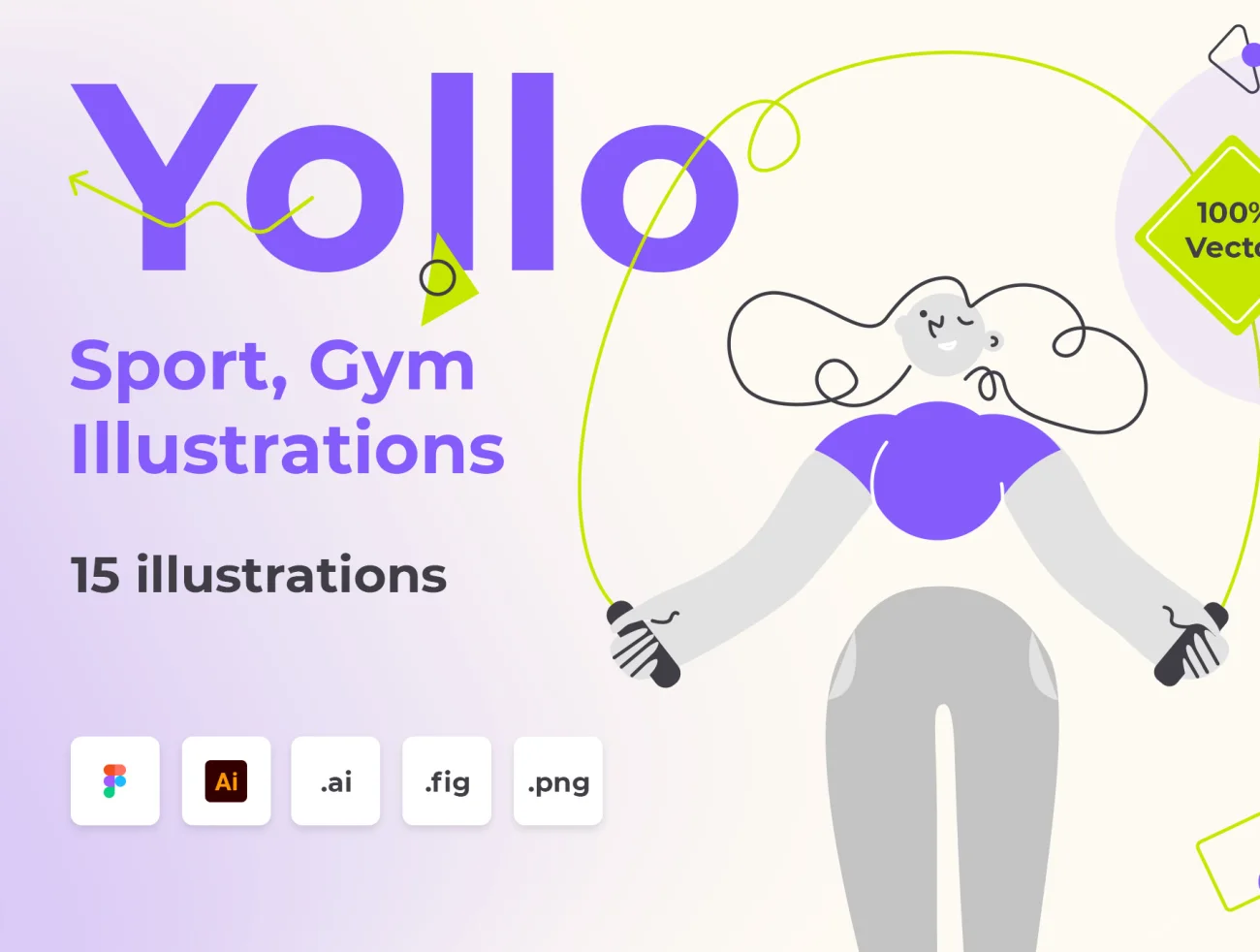 Yollo - Sport, Gym Illustration 15个体育运动健身房时尚趣味矢量插图-人物插画、场景插画、插画、插画风格、概念创意、线条手绘、趣味漫画、运动健身-到位啦UI