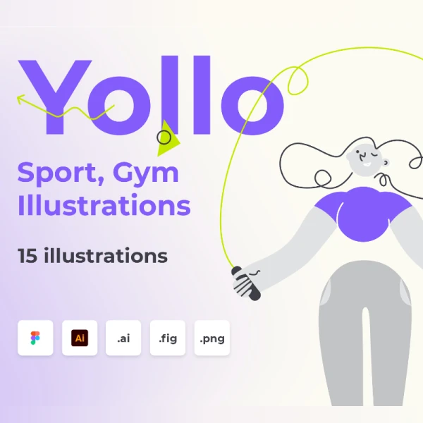 Yollo - Sport, Gym Illustration 15个体育运动健身房时尚趣味矢量插图