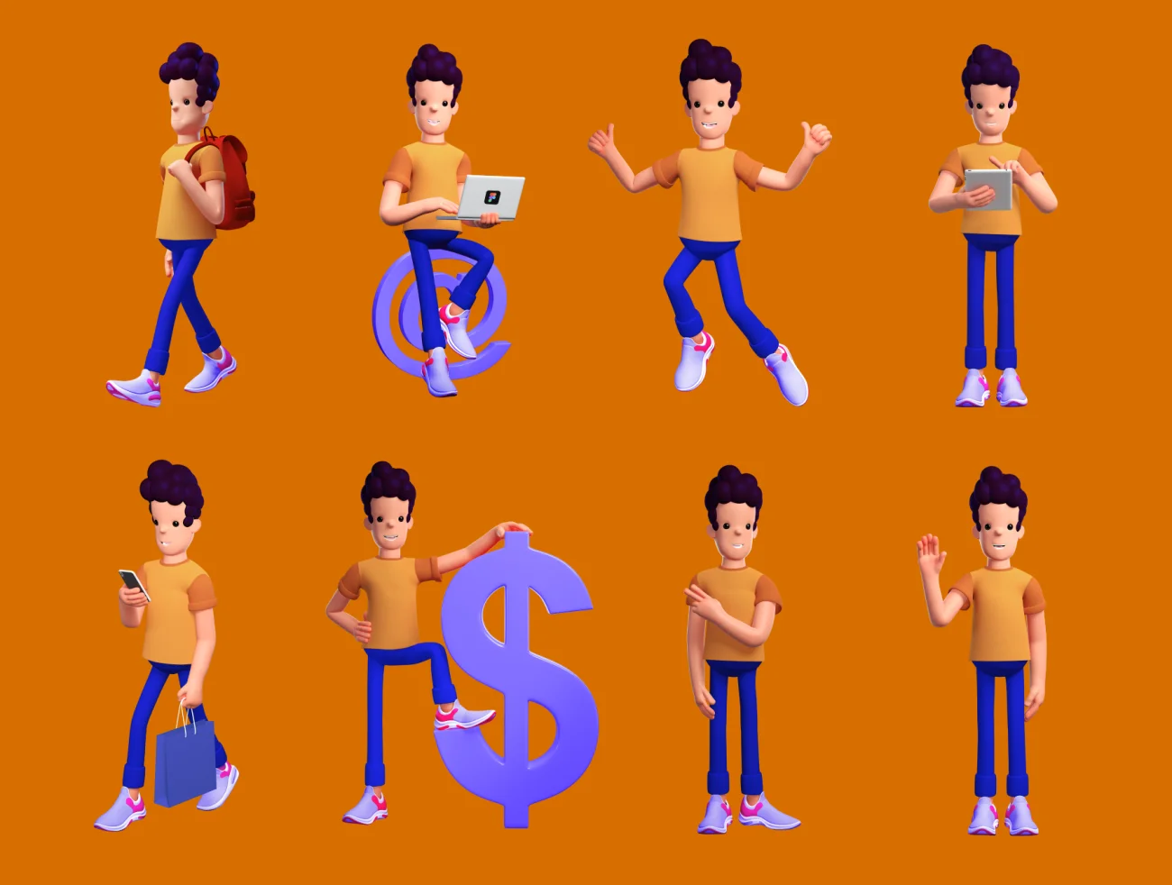 3D character with 10 poses 10个不同姿势的趣味3D人物角色插图套件-3D/图标、人物插画、场景插画、学习生活、插画、社交购物、职场办公、金融理财-到位啦UI