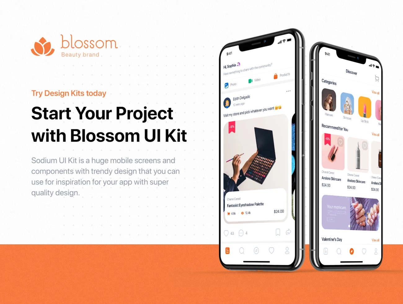 Blossom - Beauty mobile UI Kit 33屏美容美妆应用界面设计套件-3D/图标、UI/UX、ui套件、付款、列表、卡片式、图表、应用、支付、注册、网购、详情-到位啦UI