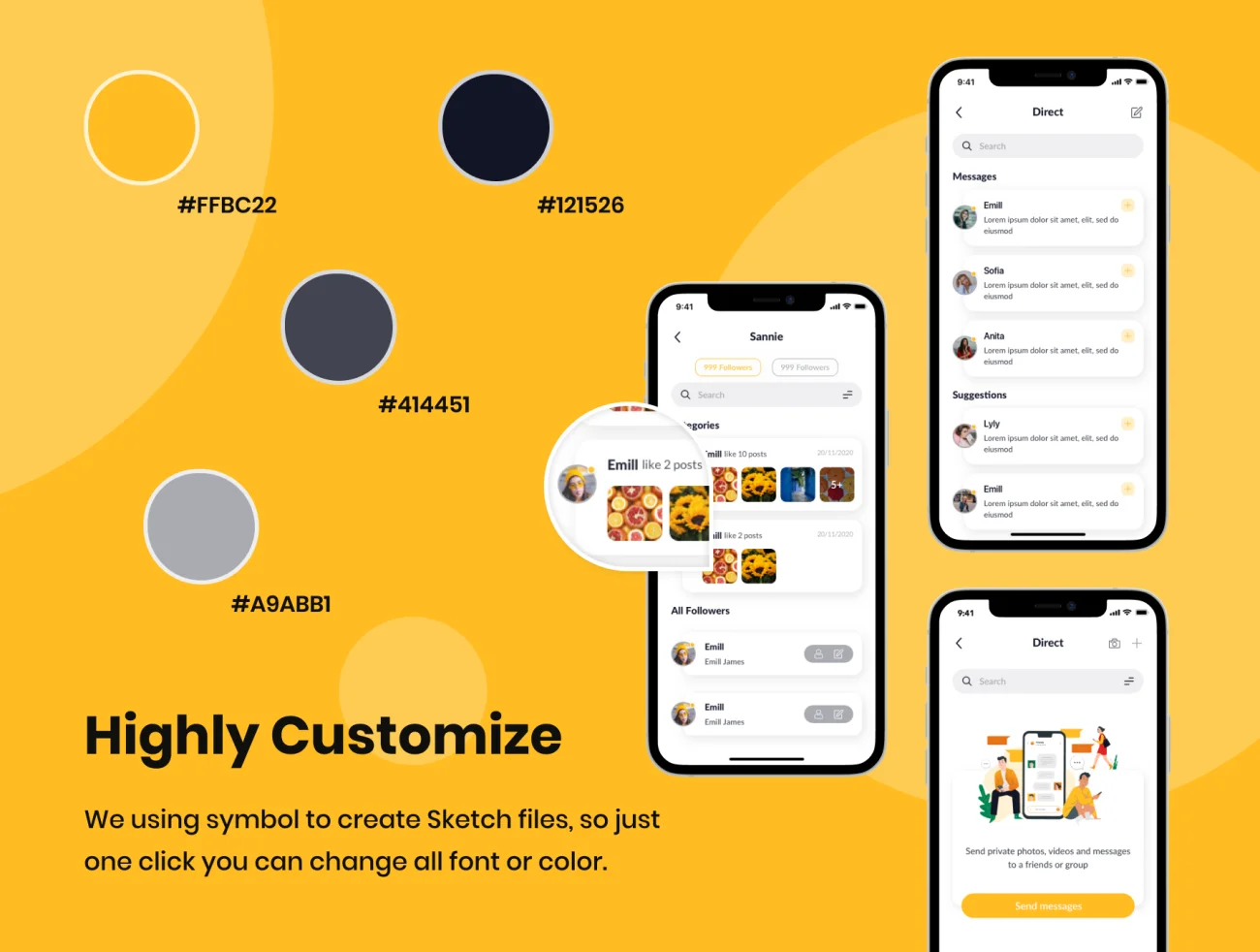 Catuss - Social App UI Kit 50屏社交应用UI设计套件照片视频分享-UI/UX、ui套件、卡片式、应用、社交、聊天-到位啦UI