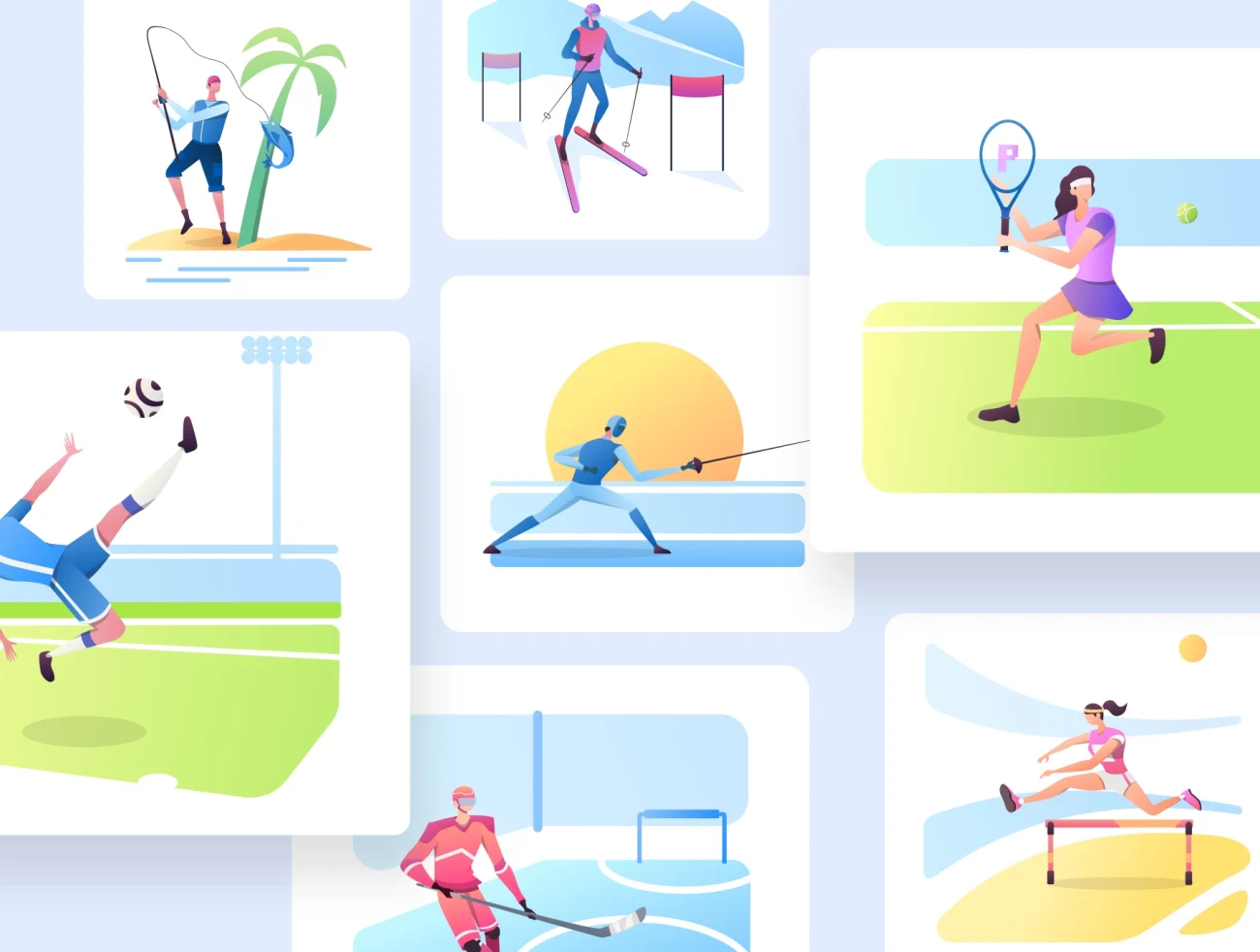 Go Sports Illustration 20个各类体育运动项目矢量人物场景插图合集-人物插画、场景插画、插画、插画功能、插画风格、概念创意、线条手绘、营销创业、运动健身-到位啦UI