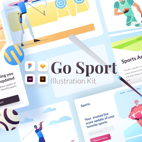 Go Sports Illustration 20个各类体育运动项目矢量人物场景插图合集
