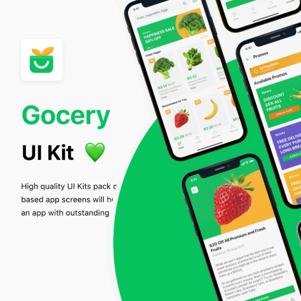 Grocery App ui kit 95屏生活商超蔬菜水果日用品采购应用UI设计套件