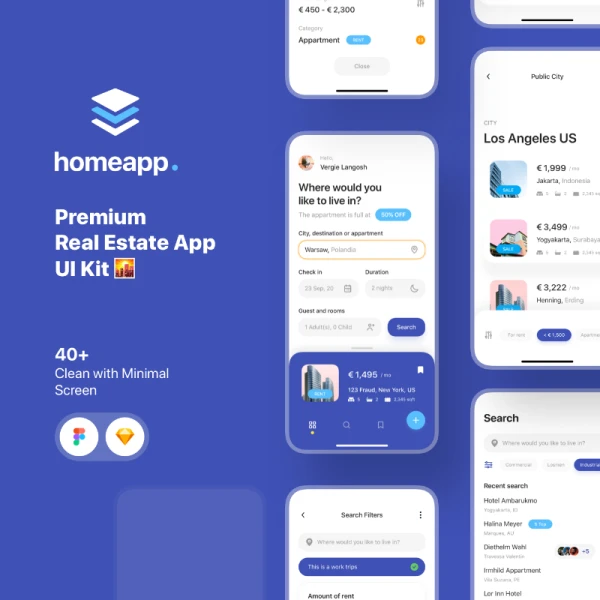 Homeapp UI Kit 40屏租房找房出租地产项目手机UI设计套件
