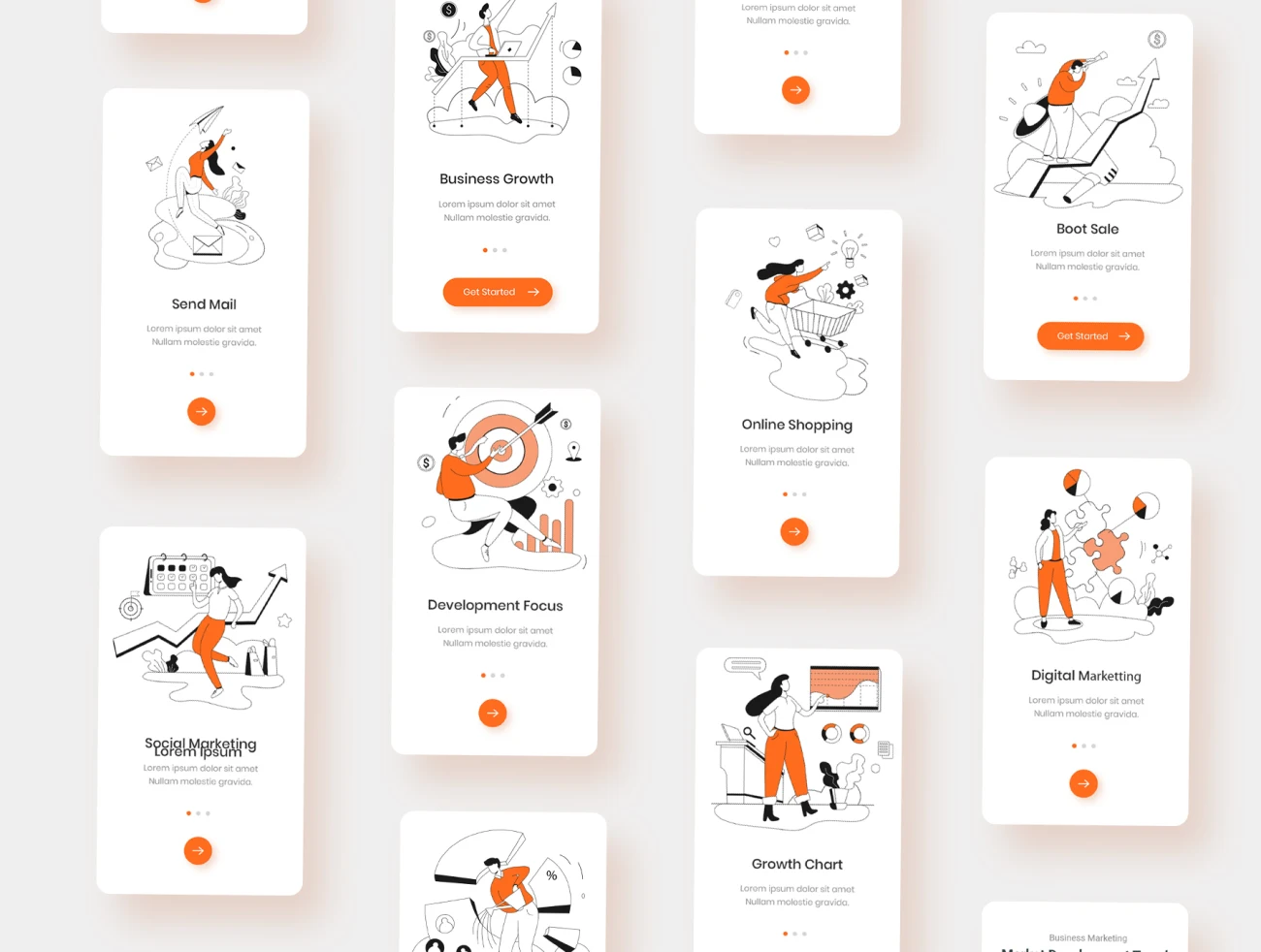 Marketing Digital Illustration Kit 20个新媒体数字营销商业线条插图套件-人物插画、商业金融、场景插画、插画、插画功能、插画风格、线条手绘、职场办公、营销创业、趣味漫画-到位啦UI