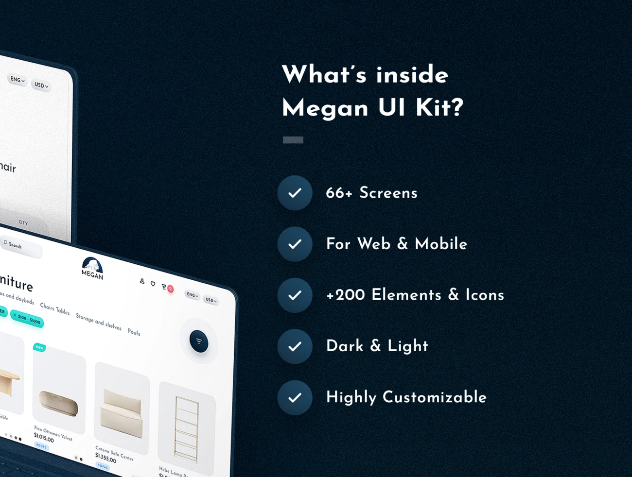 Megan Web UI 66屏时尚生活服务家居家电响应式电子商务UI设计套件-3D/图标、UI/UX、ui套件、主页、付款、卡片式、字体、支付、海报、着陆页、网站、网购、表单、详情-到位啦UI