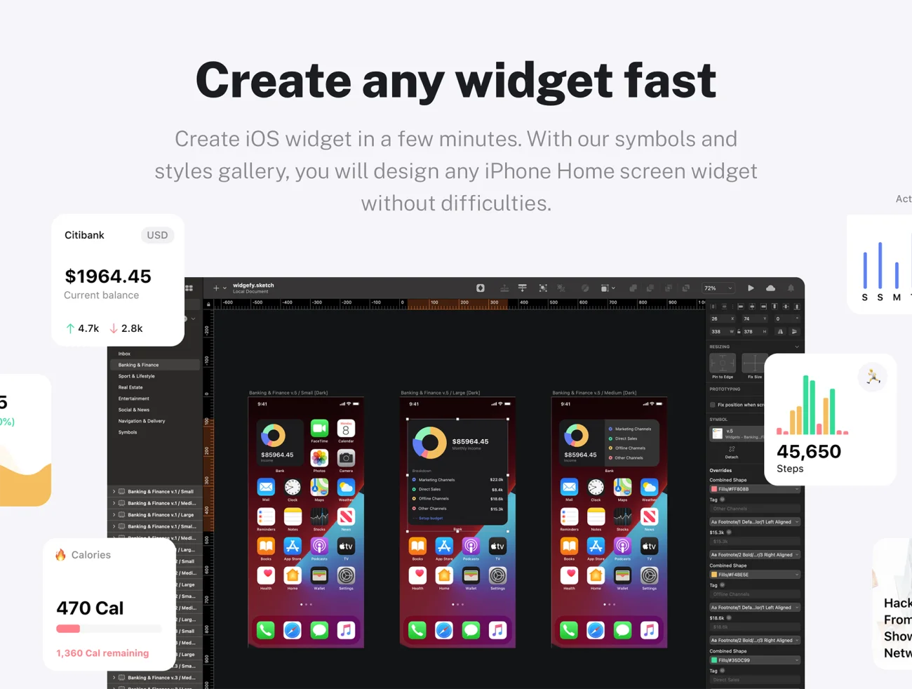 Widgefy 342个多功能iOS主屏幕小组件UI设计包-3D/图标、UI/UX、ui套件、列表、卡片式、图表、天气、字体、数据可视化-仪表板、电子钱包、社交、表单-到位啦UI