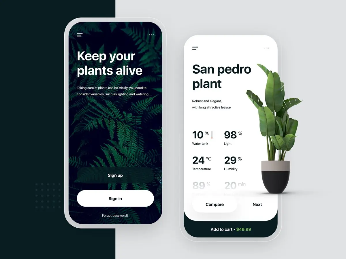 Plant App智能盆栽无土栽种手机应用ui界面设计套件-UI/UX、ui套件、主页、应用、着陆页-到位啦UI