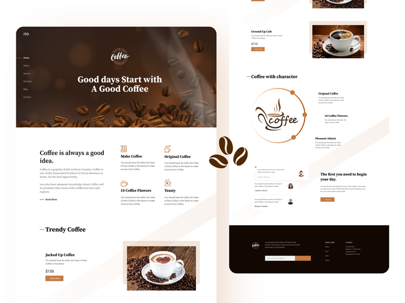咖啡店网站落地页模板 Coffee shop landing page-UI/UX、主页、应用、着陆页、网购、详情-到位啦UI