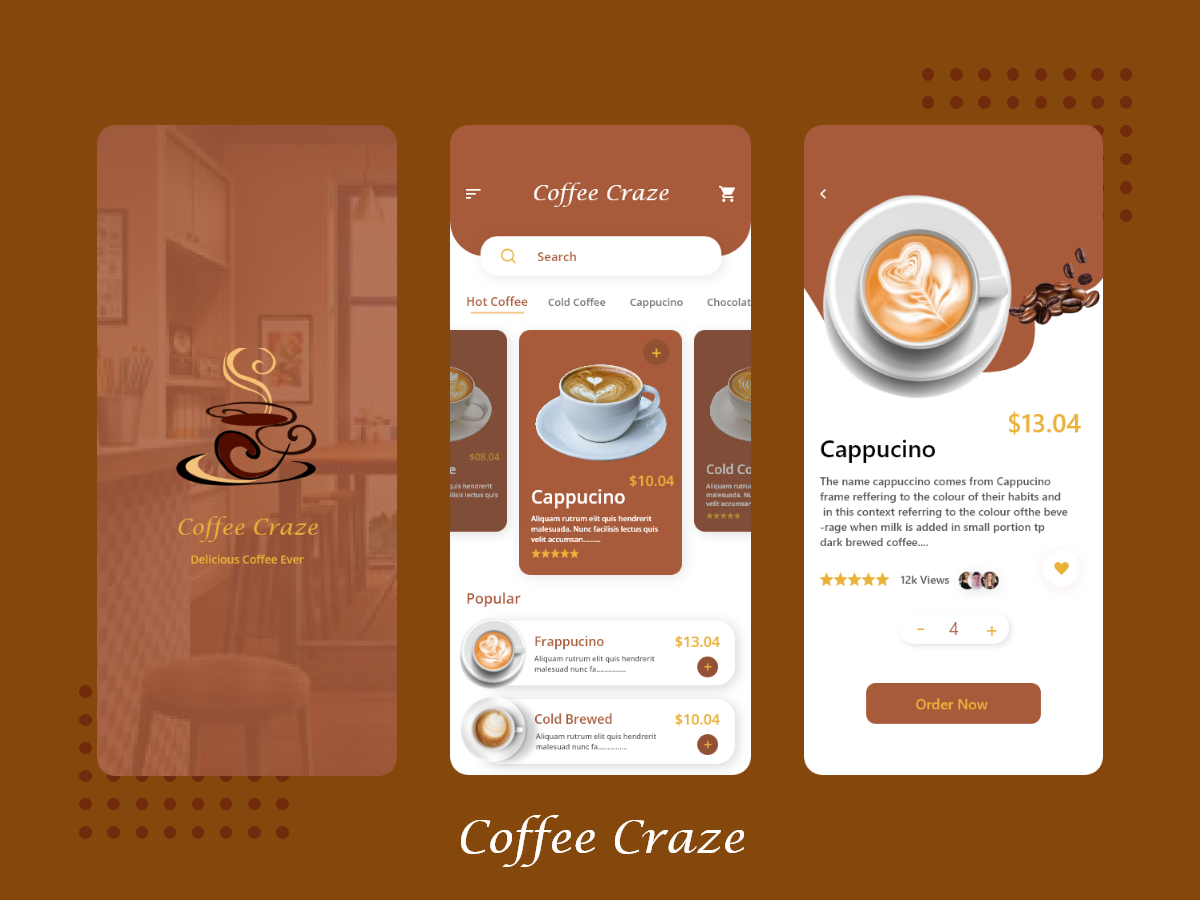 咖啡手机应用设计模板 coffee craze app design-UI/UX、ui套件、列表、卡片式、应用、支付-到位啦UI