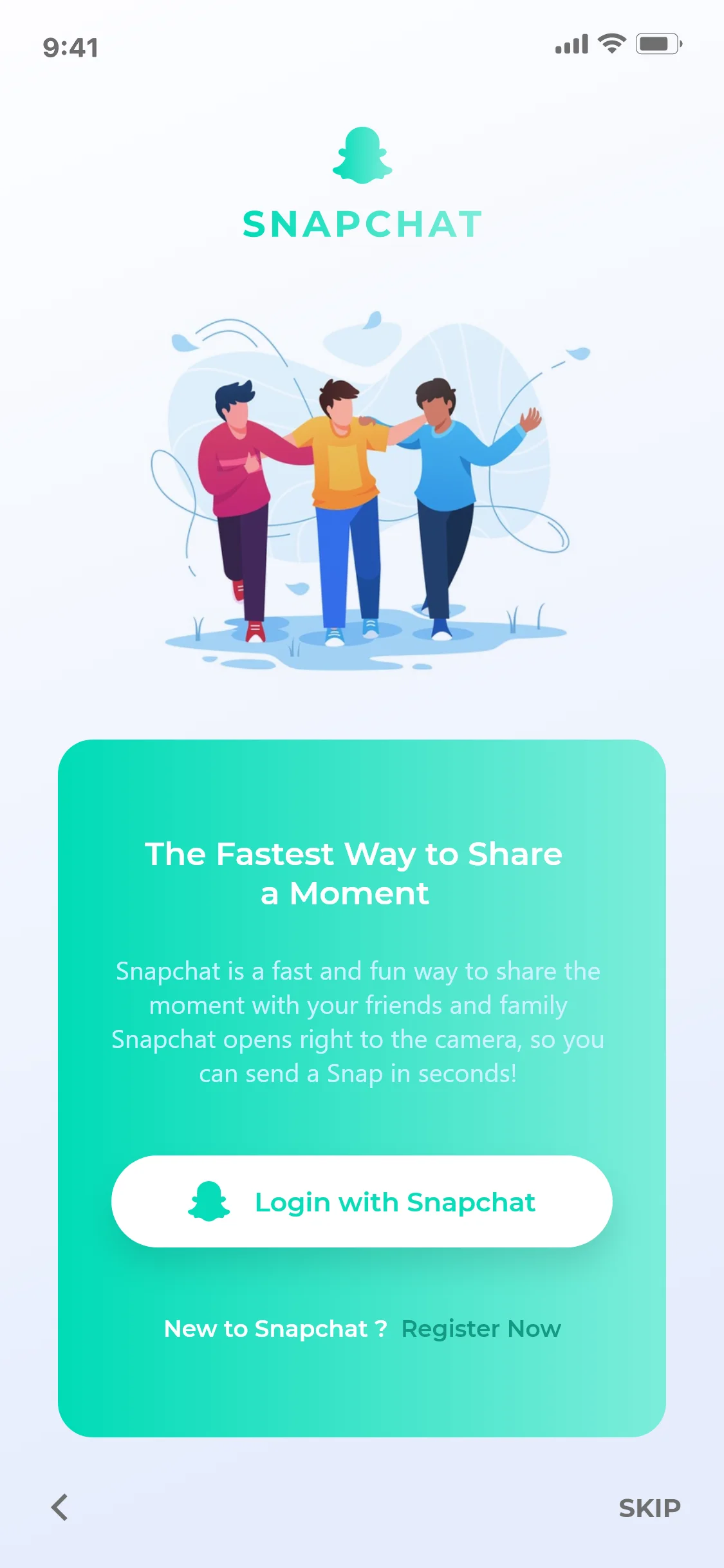 snapchat社交交友应用重新设计创意套件-ui套件、社交-到位啦UI