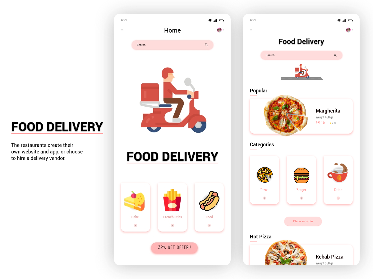 食品配送手机应用设计套件 Food Delivery Mobile App Design-UI/UX、应用、网购-到位啦UI