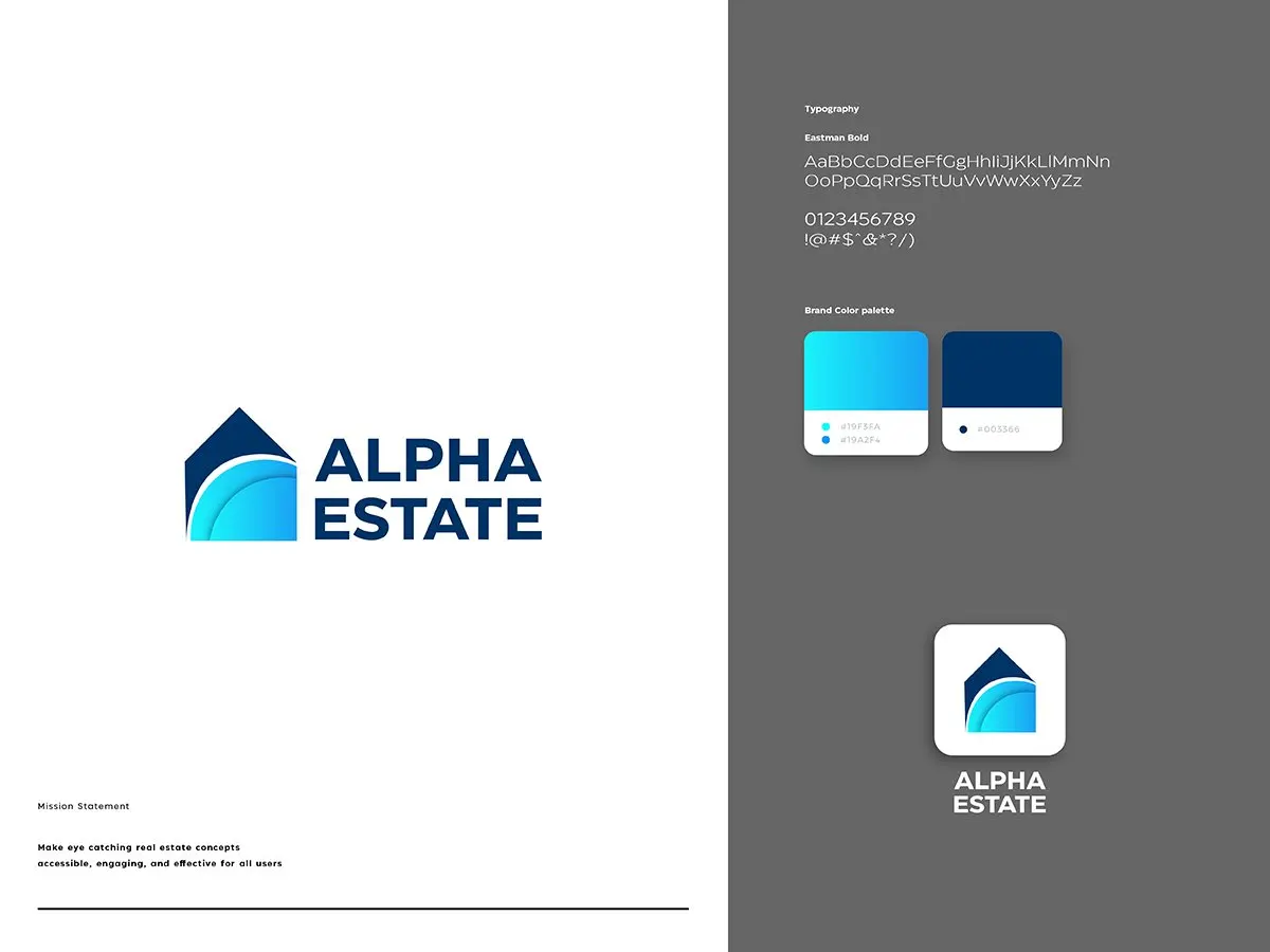 alpha estate logo design template	alpha房地产标志设计模板-3D/图标、UI/UX、图案设计-到位啦UI