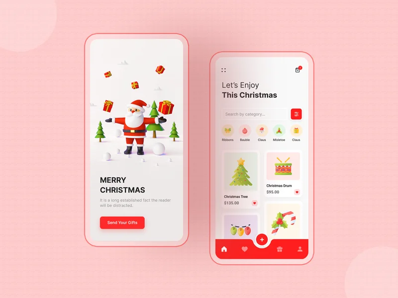 christmas gift shop apps	圣诞礼物商店圣诞主题应用设计套件-UI/UX、应用-到位啦UI