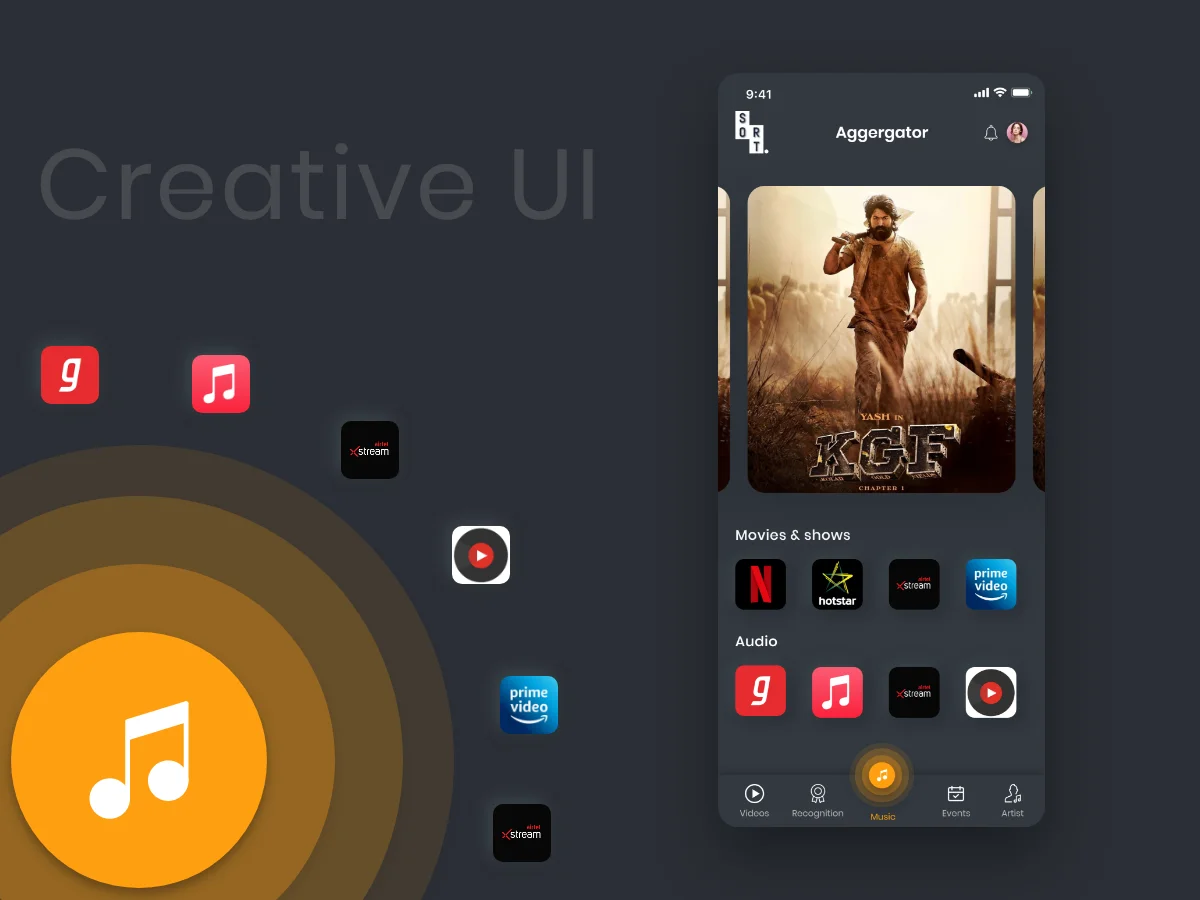 free movie watch app ui	免费电影观看应用程序ui设计套件模板-UI/UX、网站-到位啦UI