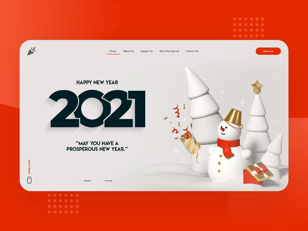 happy new year 2021	2021年新年快乐网页海报设计ui模板-UI/UX、网站-到位啦UI