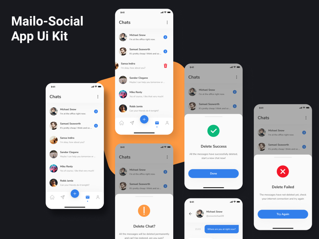 社交应用ui界面设计套件mailo social app ui kit 8-UI/UX-到位啦UI