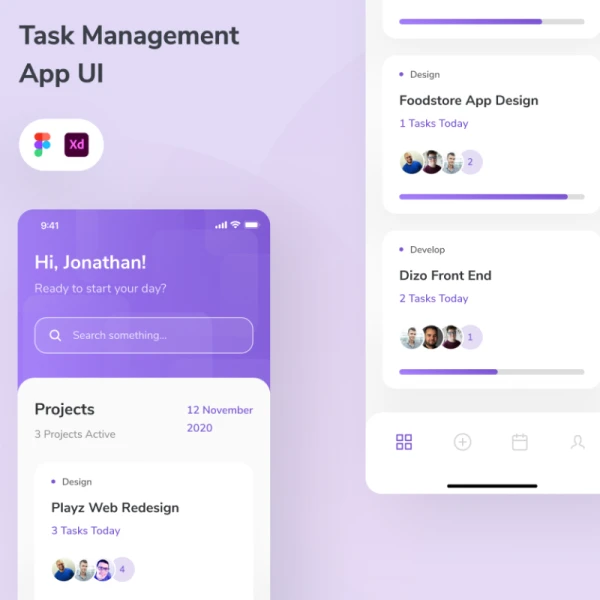任务管理应用程序xd设计模板task management app ui