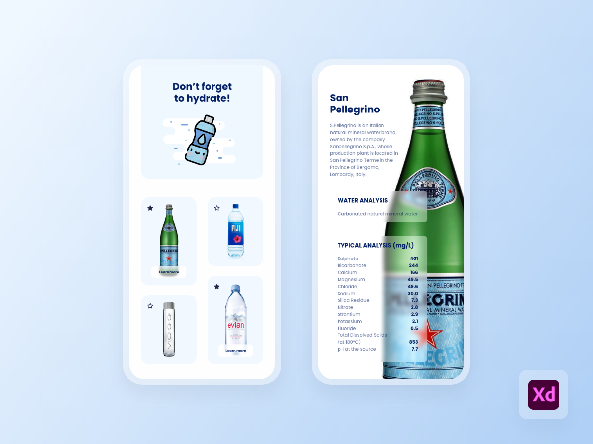 饮料矿泉水产品展示应用界面xd设计模板water app exploration-UI/UX-到位啦UI