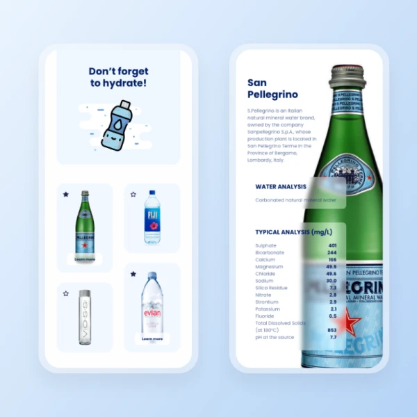饮料矿泉水产品展示应用界面xd设计模板water app exploration