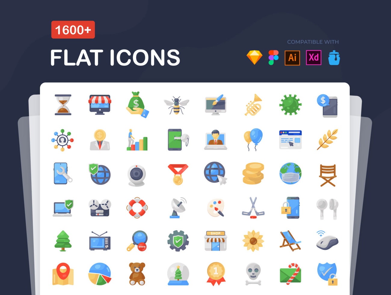 1600款精美平面图标合集 1600+ Flat Icons Pack-3D/图标-到位啦UI