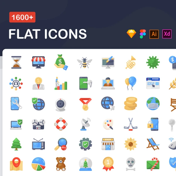 1600款精美平面图标合集 1600+ Flat Icons Pack