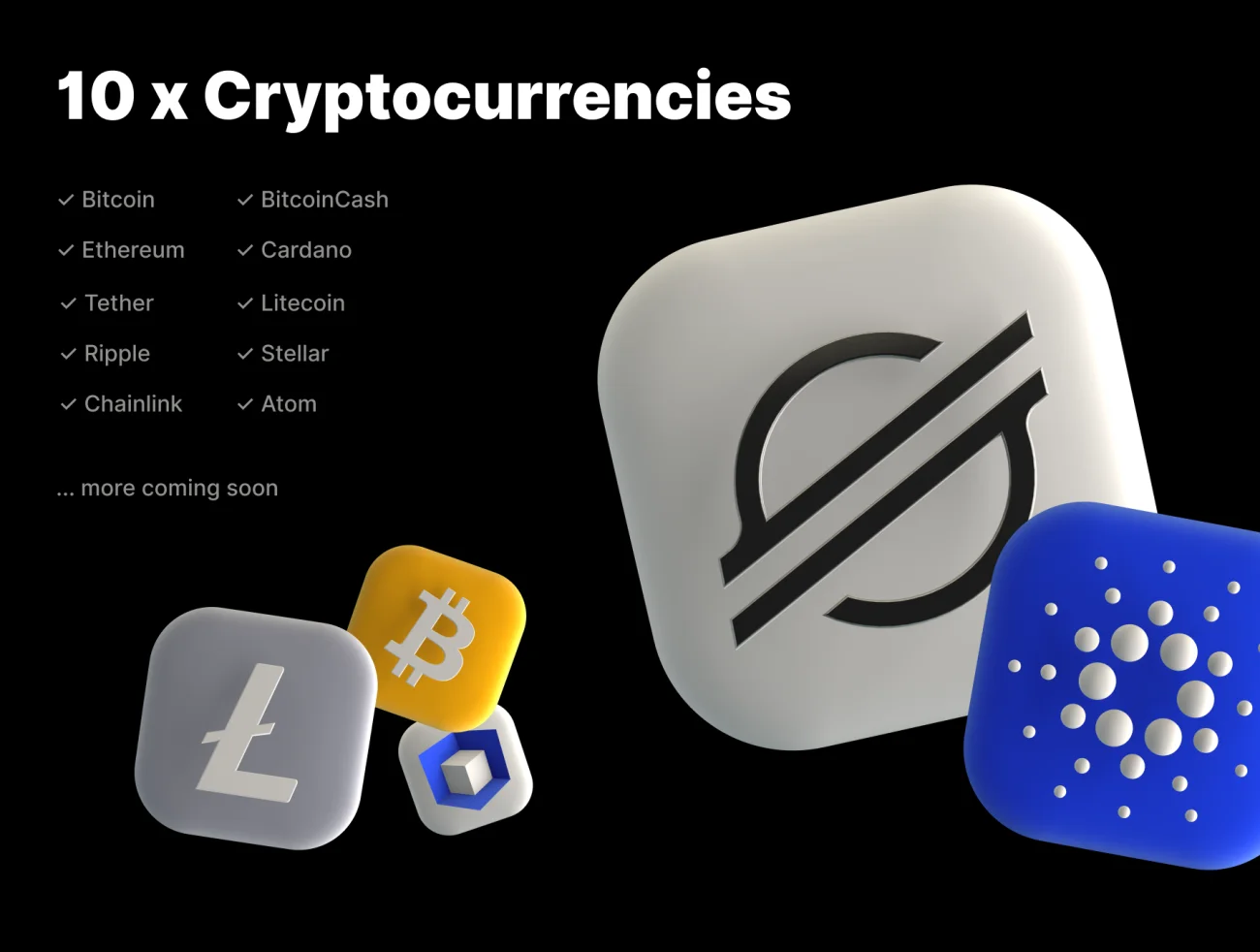 10种3D加密货币图标合集 3D Cryptocurrency Icons-3D/图标-到位啦UI