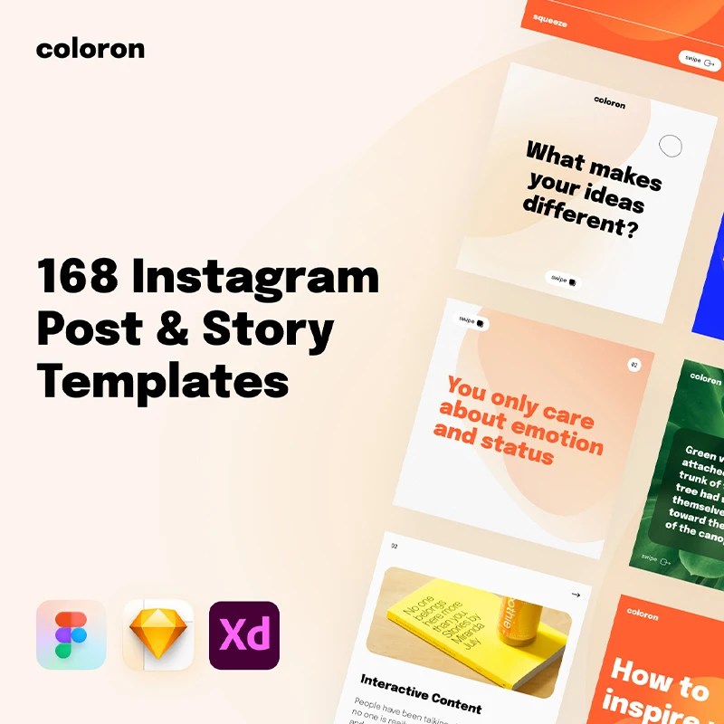 168种易于编辑的Instagram帖子和ins故事板式设计模板 Coloron  Instagram Posts & Stories Templates缩略图到位啦UI