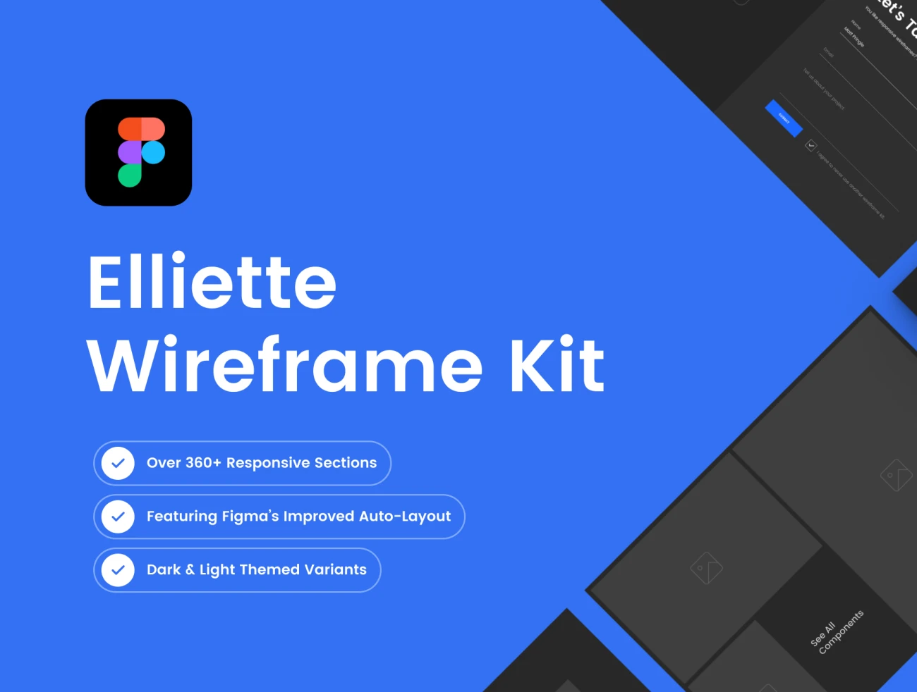 超过360个动态响应功能模块的线框套件素材工具包 Elliette Wireframe Kit-UI/UX、应用-到位啦UI