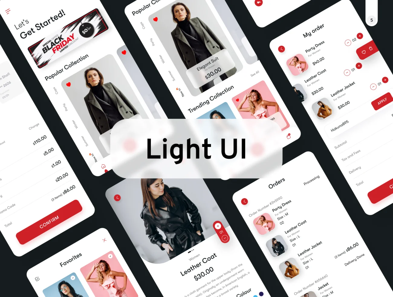 50屏时尚品牌商店服饰电商UI设计套件 Flip Brand Store UI KIT-3D/图标、UI/UX、ui套件、主页、字体、应用、支付、登录页、网购、详情-到位啦UI