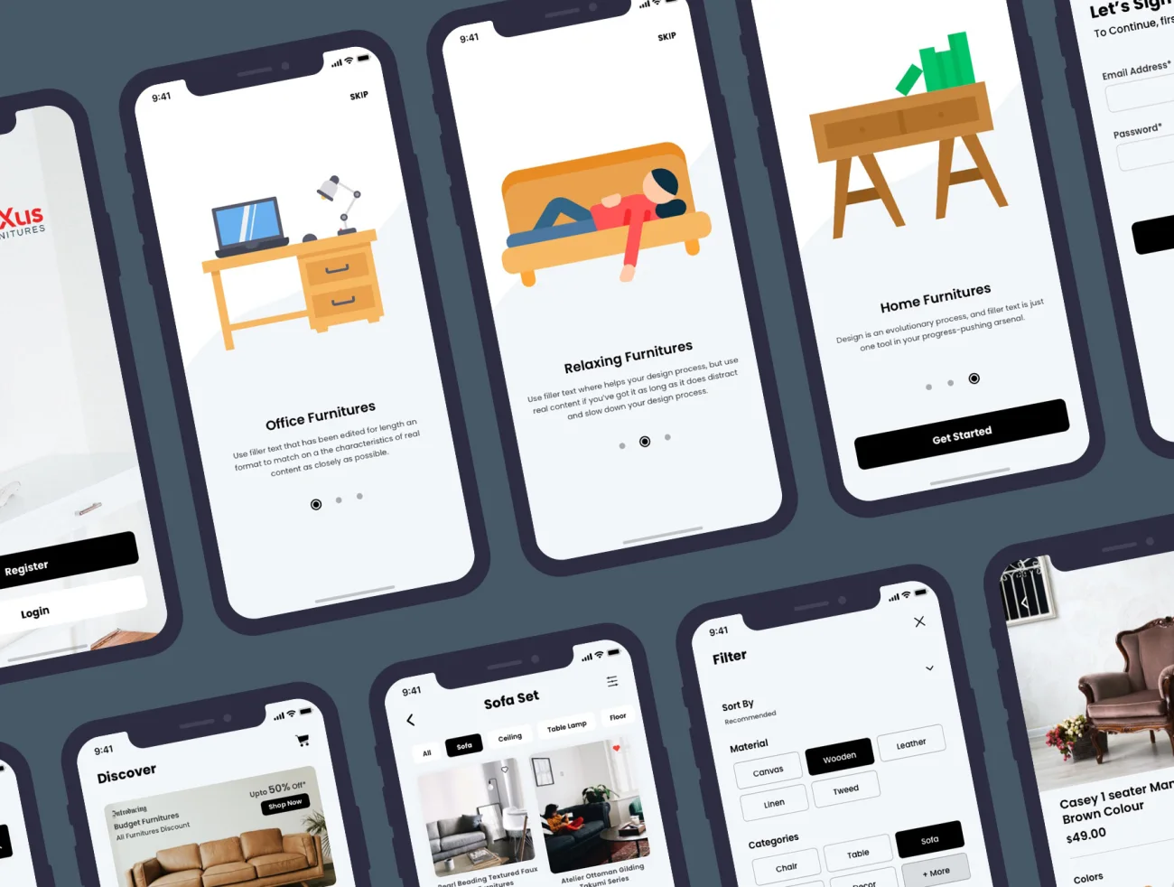 29屏家具零售电子商务ios应用界面设计套件Furniture eCommerce Mobile App UI-UI/UX、ui套件、应用、网购、详情-到位啦UI