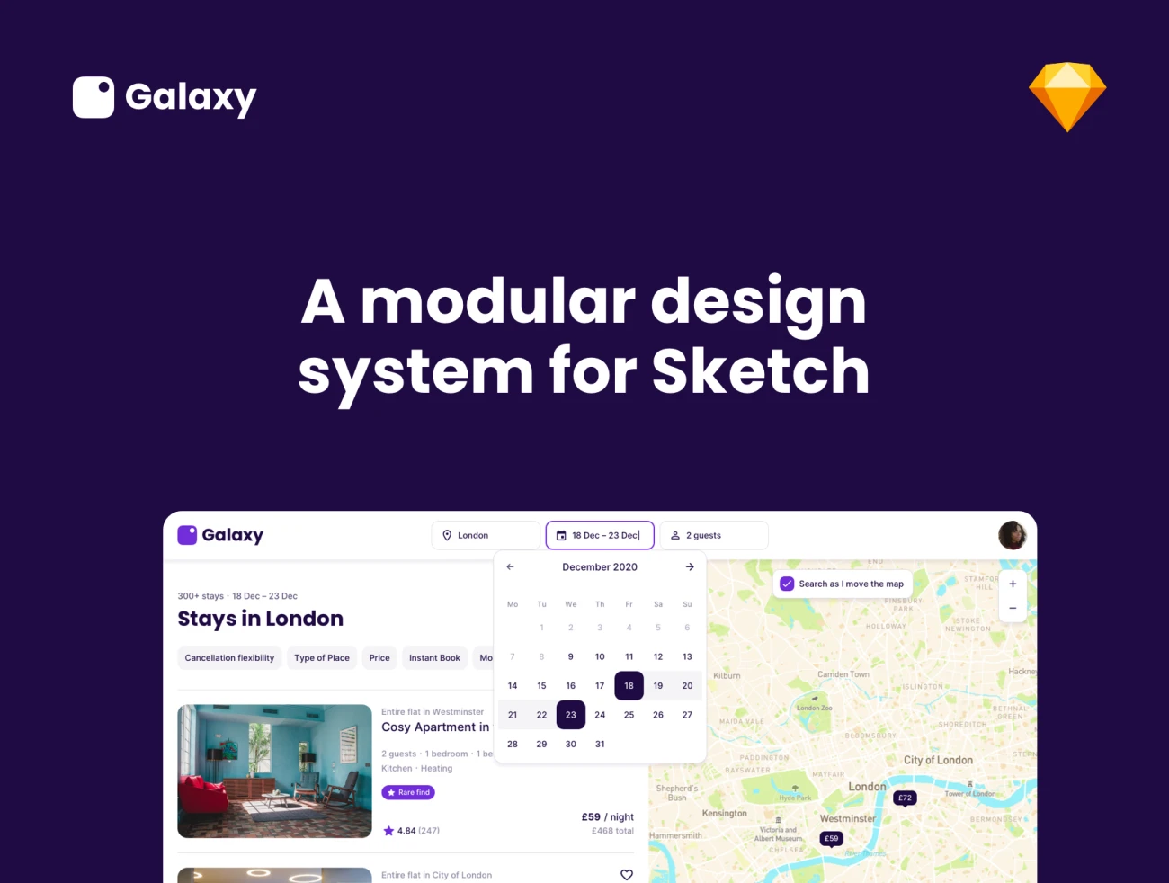 适用于Sketch的Galaxy设计系统 Galaxy Design System for Sketch-UI/UX、ui套件、列表、卡片式、图表、地图、应用、注册、登录页、表单、邮件-到位啦UI