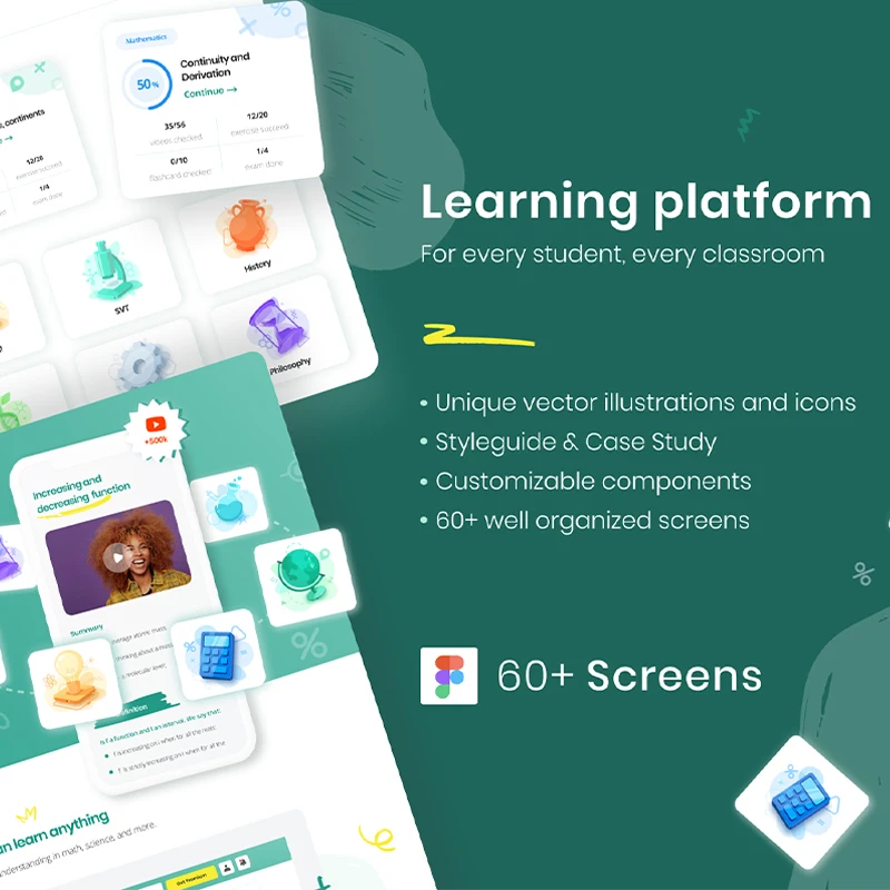 60屏在线教育平台用户界面设计套件 Online Education Platform UI kit缩略图到位啦UI