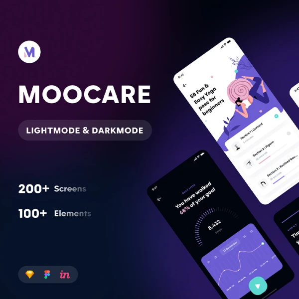 运动健身饮食锻炼应用设计套件UI工具包 Moocare - All about health app