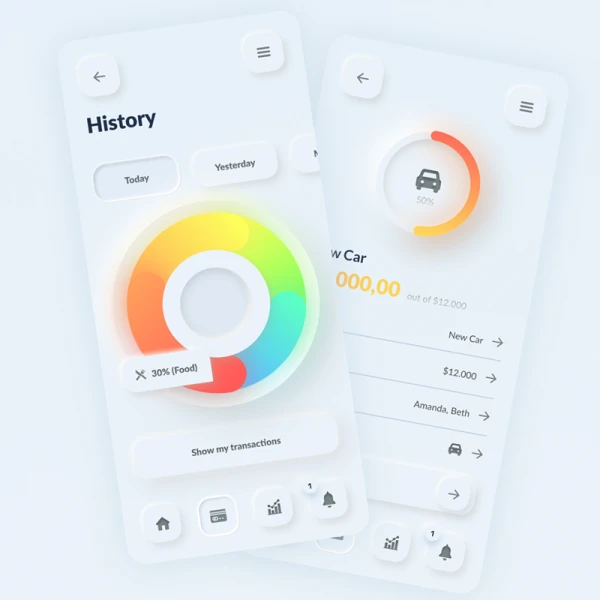 22屏轻拟物风格电子钱包银行应用程序UI套件 Skeuomorph Wallet Banking App UI Kit