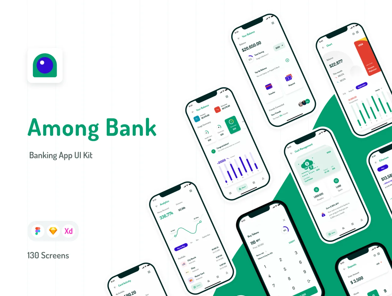 130屏银行金融理财应用明暗设计套件 Among Bank – Banking App UI Kit插图1