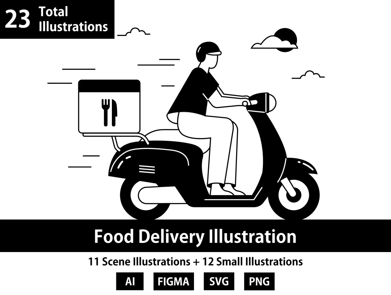 23个外卖场景黑白漫画风插图 ANTA – Food Delivery Illustration Pack插图1