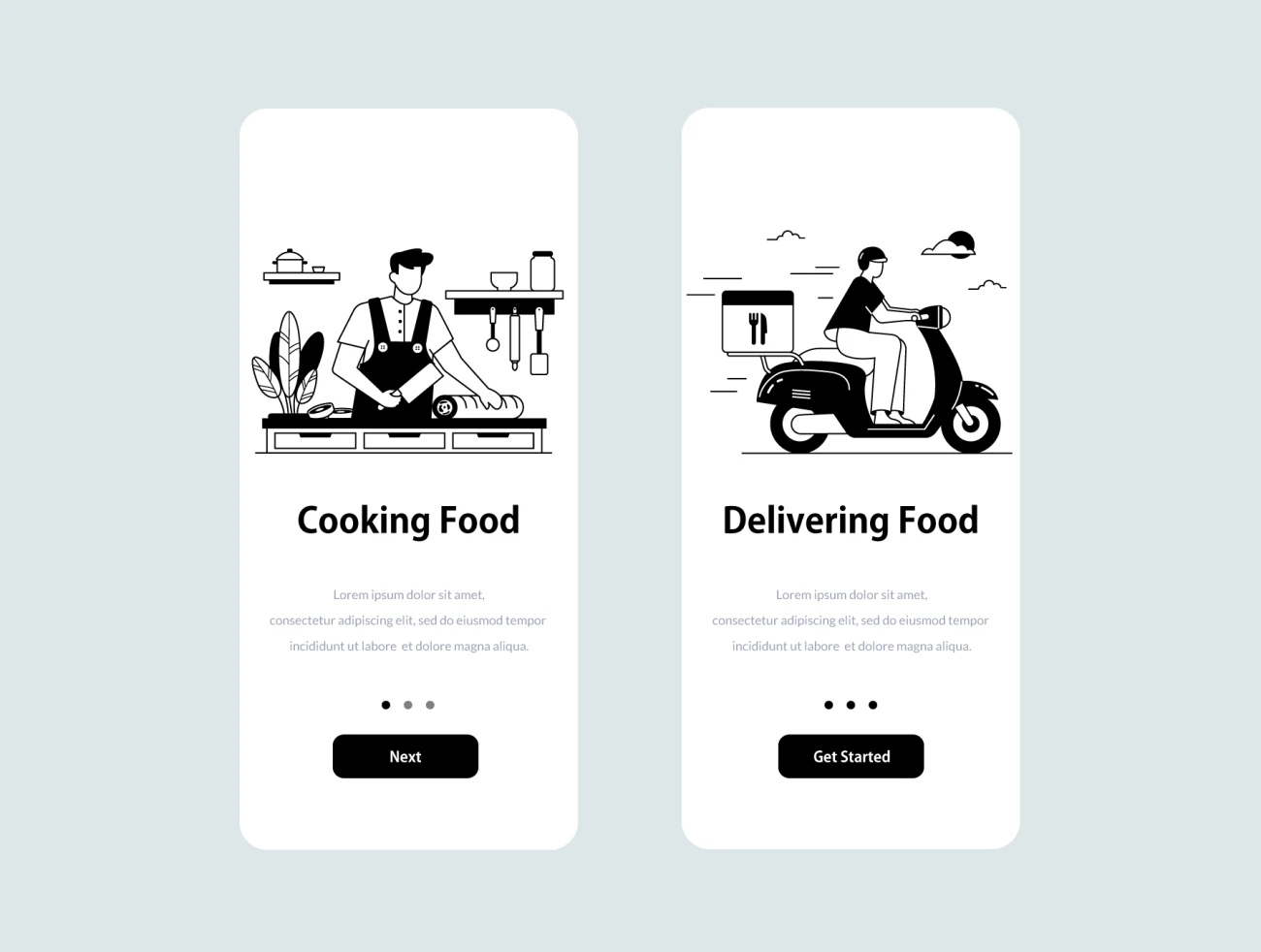 23个外卖场景黑白漫画风插图 ANTA – Food Delivery Illustration Pack插图7