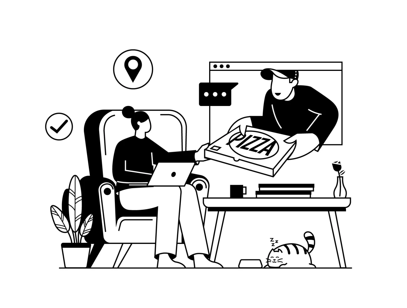 23个外卖场景黑白漫画风插图 ANTA – Food Delivery Illustration Pack插图9