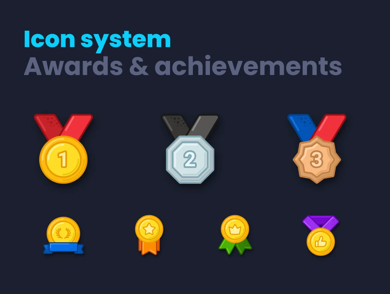 12种样式奖章奖杯成就徽章图标 Awards _ Achievements icons插图5