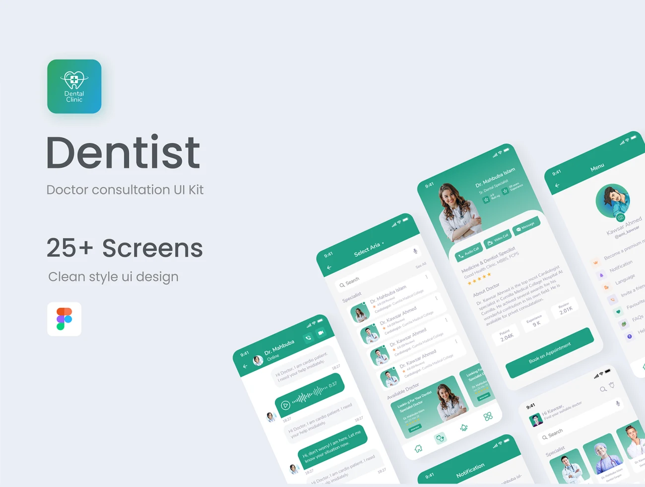 25屏牙科门诊牙齿整形牙医预约应用UI设计套件 Dentist Doctor Consultant Mobile App插图1
