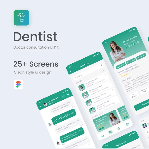 25屏牙科门诊牙齿口腔整形牙医预约应用UI设计套件 Dentist Doctor Consultant Mobile App