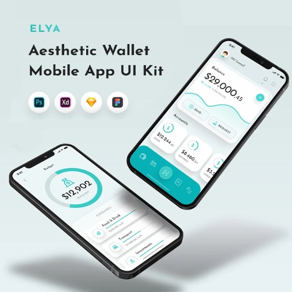 30屏精美电子钱包金融理财应用UI设计套件 Elya - Wallet App UI Kit
