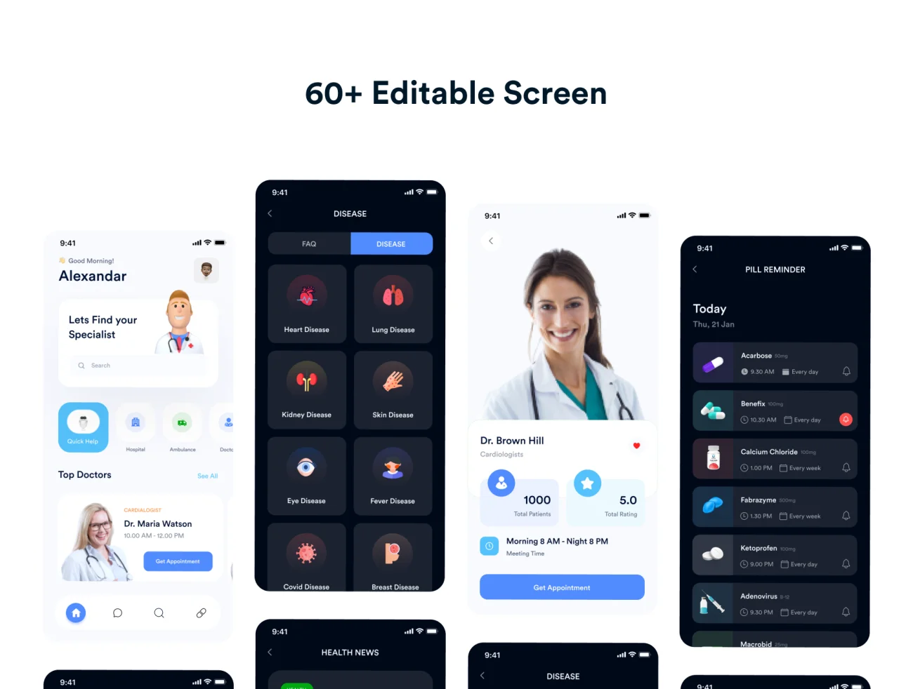 62屏健康管理医疗应用iOS UI设计套件 eMade – Medical App iOS UI Kit插图7