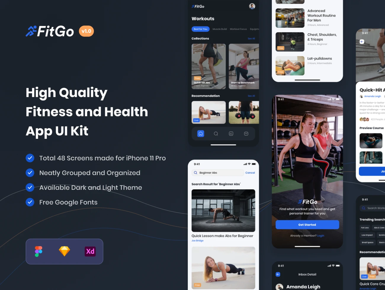 24屏健身健康手机应用UI套件 FitGo – Fitness and Health App UI Kit插图1