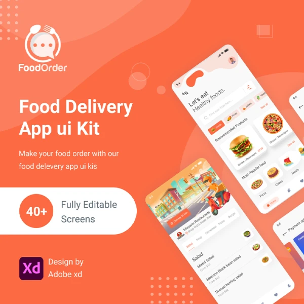 37屏外卖送餐应用UI设计套件 FoodOrder - Food Delivery UI KIT
