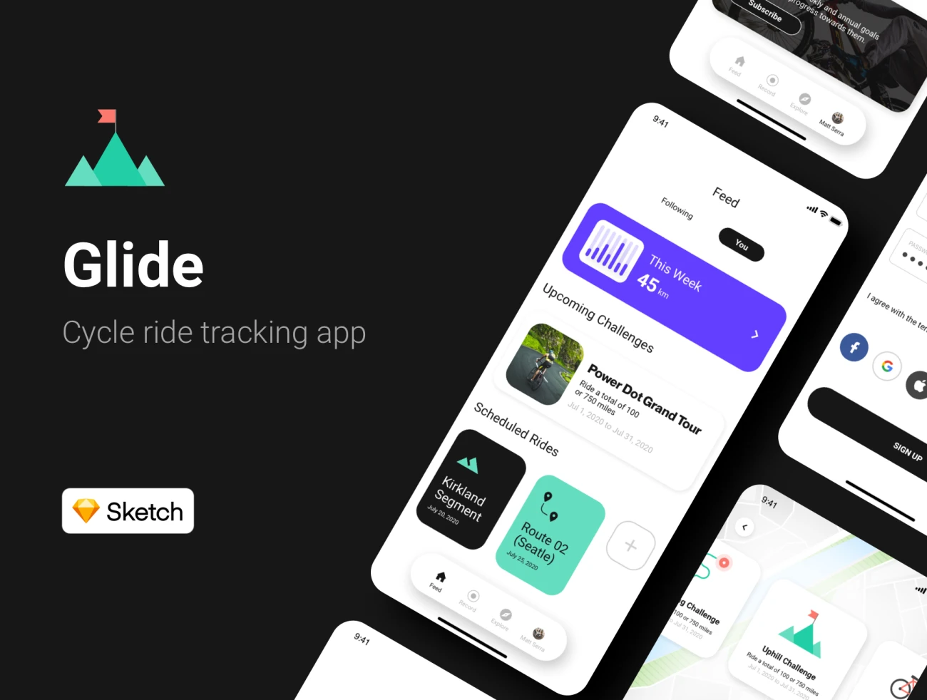 25屏山地公路自行车骑行健身应用设计套件 Glide Cycling App插图1