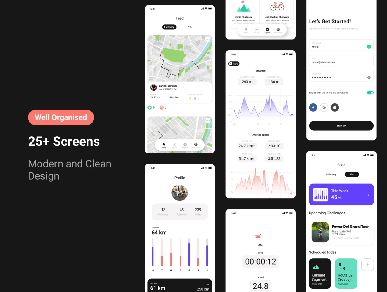 25屏山地公路自行车骑行健身应用设计套件 Glide Cycling App插图3
