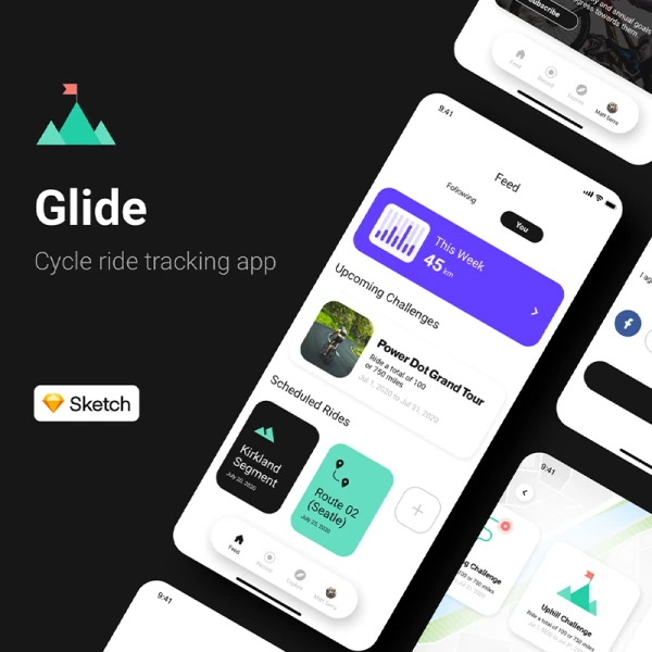 25屏山地公路自行车骑行健身应用设计套件 Glide Cycling App